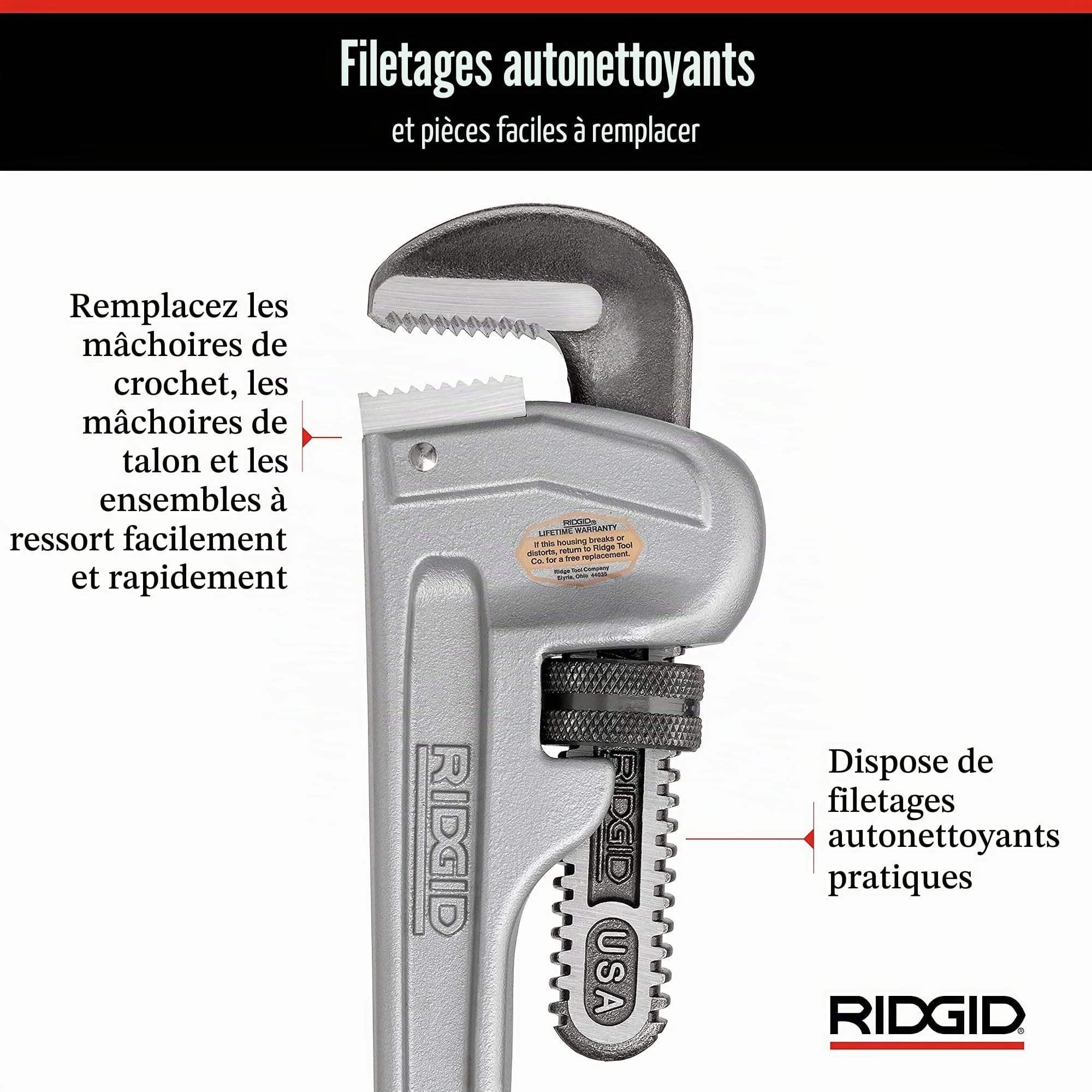 RIDGID 31095 Clé serre-tubes droite en aluminium modèle 814, clé de plomberie de 350 mm