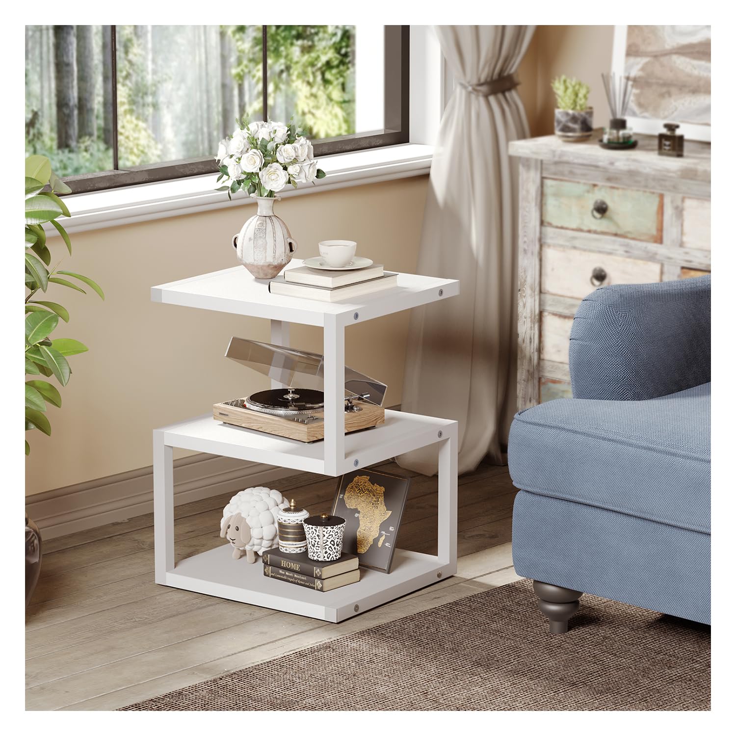 Asgolion Small Side Table with 3-Tier Storage S-Shape Bedside End Table for Small Spaces 21 6 Nightstand for