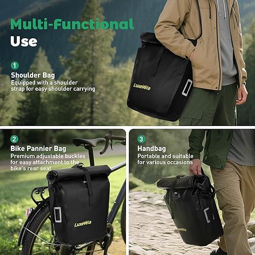 Miniatura 7 de Luxevelo - Bolsa ligera para bicicleta, almacenamiento expandible resistente a la intemperie, PVC duradero 550D con tiras de seguridad reflectantes,