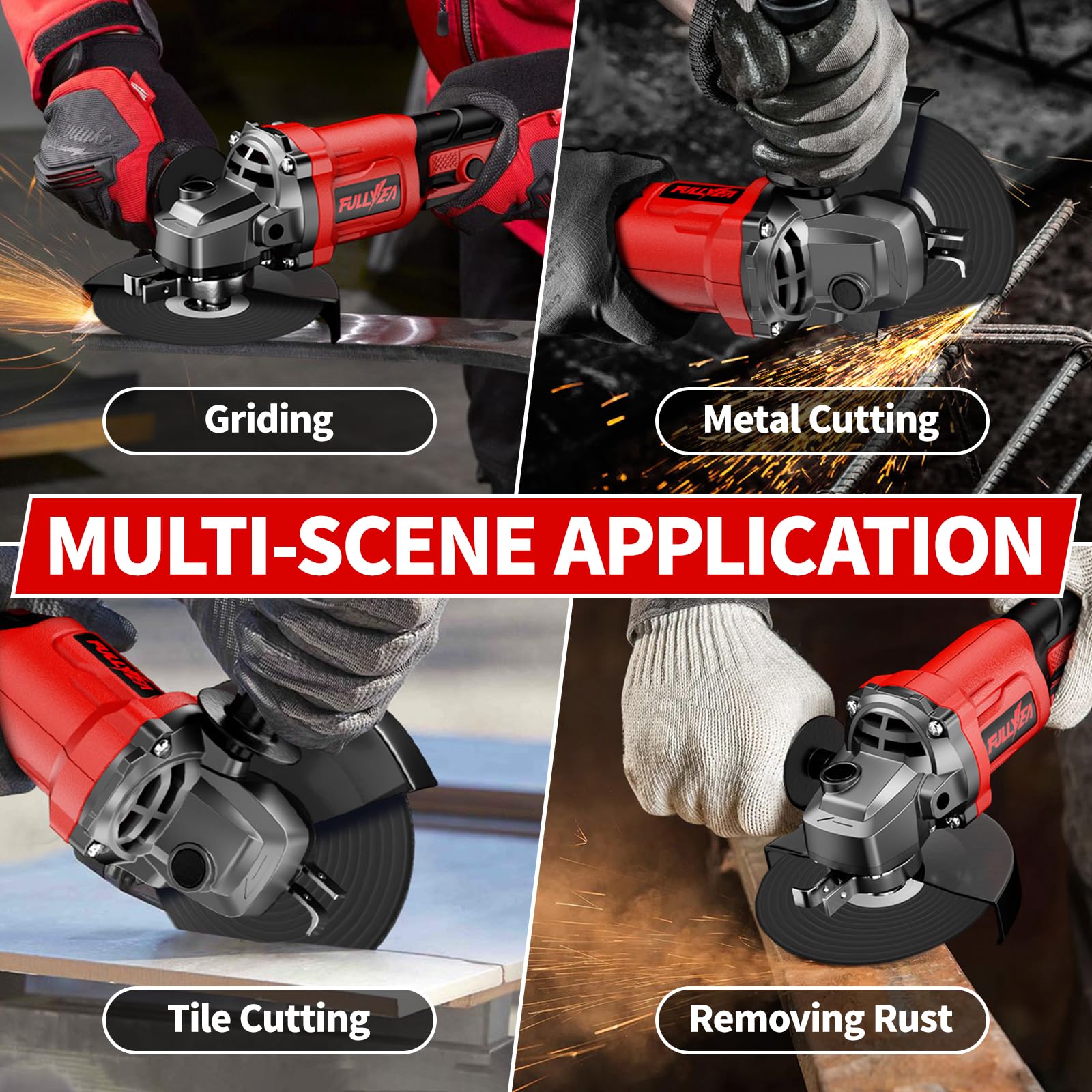 FULLYEA Kit smerigliatrice angolare senza fili, smerigliatrice angolare con batteria agli ioni di litio da 4,0 Ah, motore brushless da 12000 giri/min con ruote da taglio, smerigliatrice elettrica in