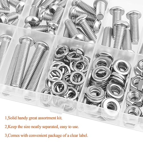 Miniatura 22 de 120 piezas M6 x 0.394 in /0.472 in /0.630 in /0.787 in /0.984 in /1.181 in /1.378 in, cabeza hexagonal, tornillos, arandelas, tuercas, kit