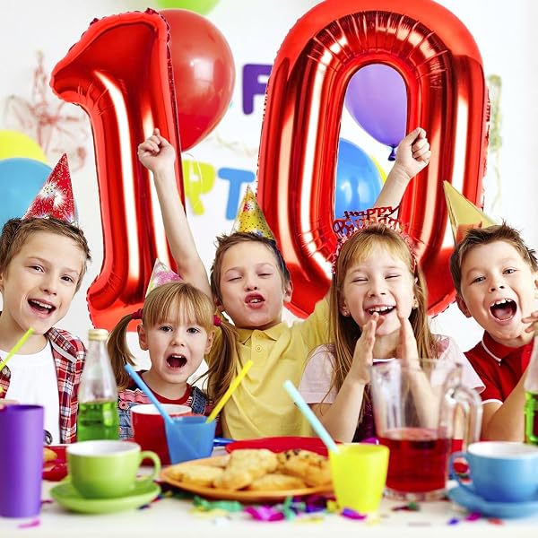 Ballons Anniversaire 2 ans Rouge, 83cm Geant Ballon Chiffre Helium Ballon Vole Gonflable Numéro Decoration Aluminium pour Fille Garcon Enfant Décorations de Fêtes D'anniversaires - 5