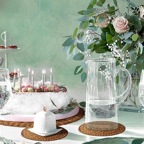 Miniatura 5 de Juego de 200 manteles individuales y posavasos desechables de papel trenzado con patrón de ratán, manteles individuales redondos de papel de