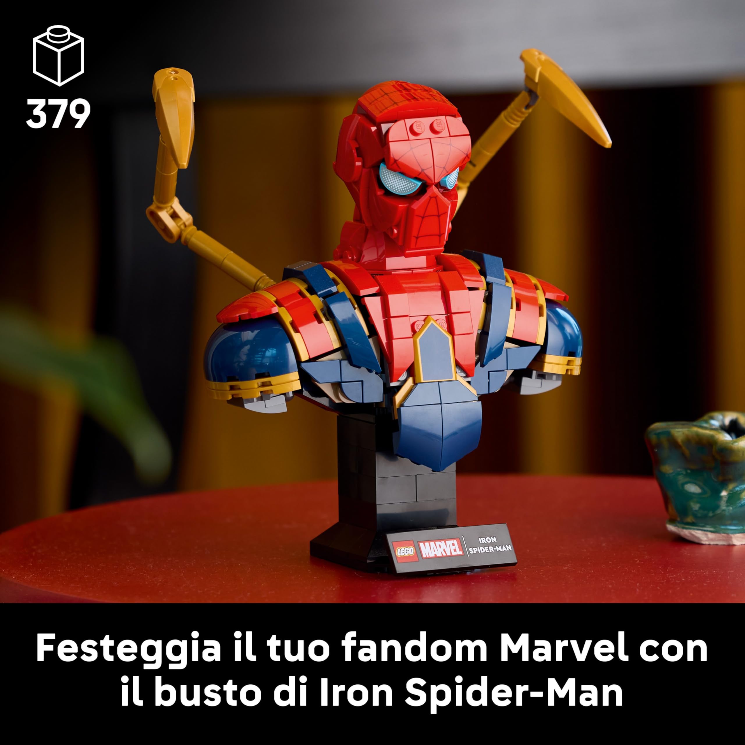 LEGO | Marvel Busto di Iron Spider-Man - Modellino da Esposizione per Adulti con 2 Braccia Mobili, Testa Girevole e Minifigure del Supereroe - Regalo da Collezione per i Fan degli Avengers - 76326 | Set da costruzione per adulti, braccia mobili, testa rot