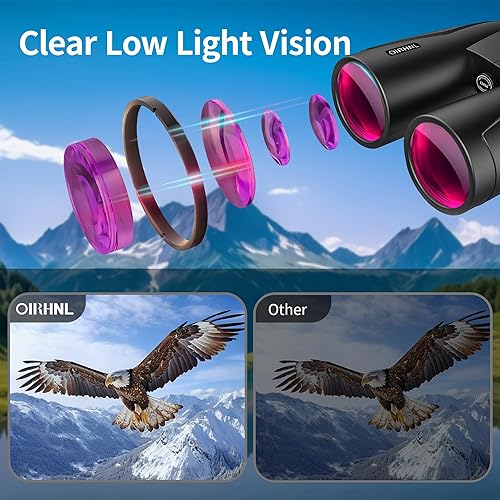 Miniatura 3 de OIRHNL Prismáticos HD de 12 x 50 para adultos, de alta potencia, visión grande, ligeros, impermeables, con visión clara de poca luz para observación
