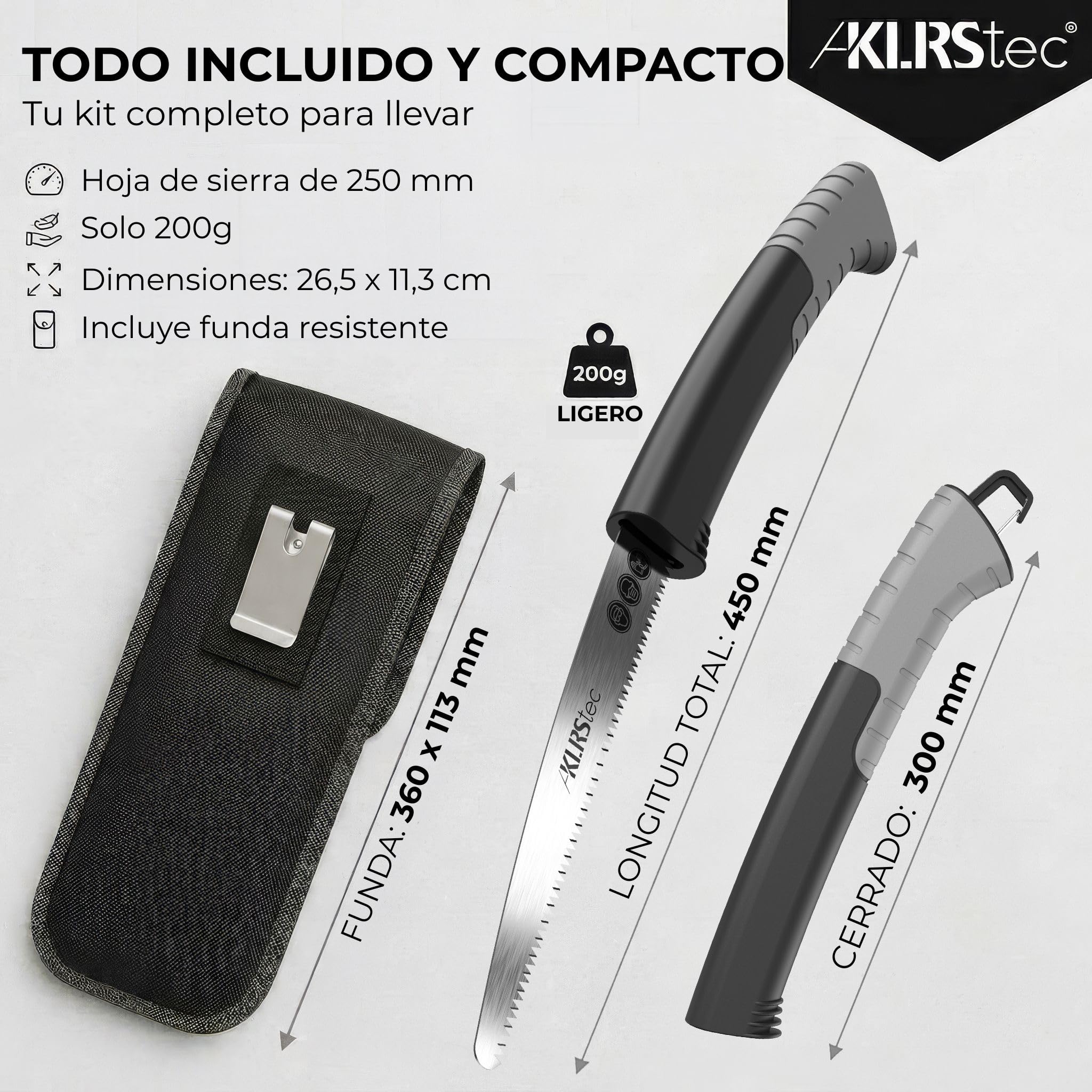 KLRStec SlidePro Sierra de Poda [Hoja de 25cm] Serrucho Plegable de Mano con Mecanismo Safety-Slide en Acero SK5 | Sierra de Jardín, Sierra para Madera & Sierra Outdoor incl. Funda