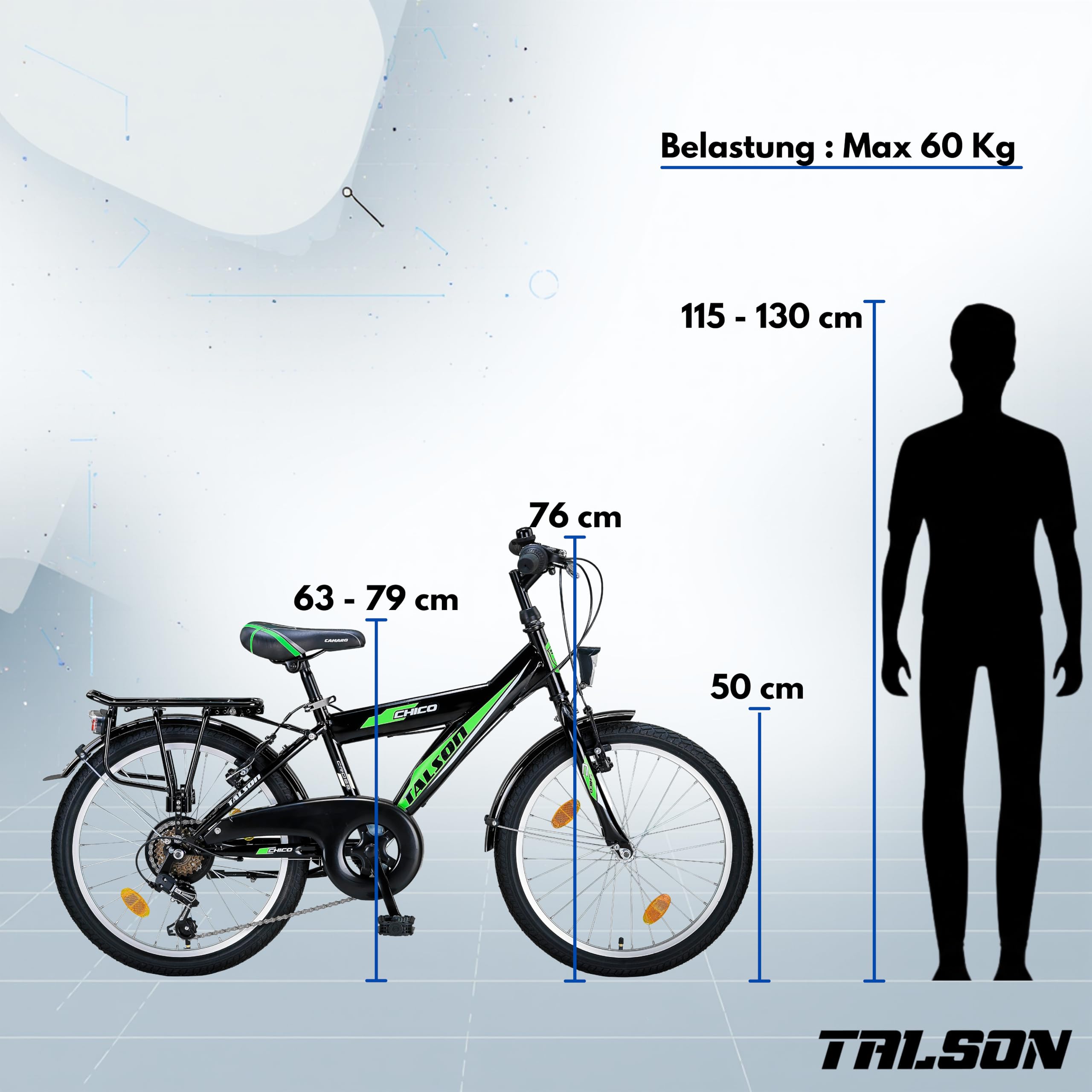 20 Zoll Kinderfahrrad mit Shimano 6-Gang und Beleuchtung nach STVO  Blackgreen : Amazon.de: Sport & Freizeit