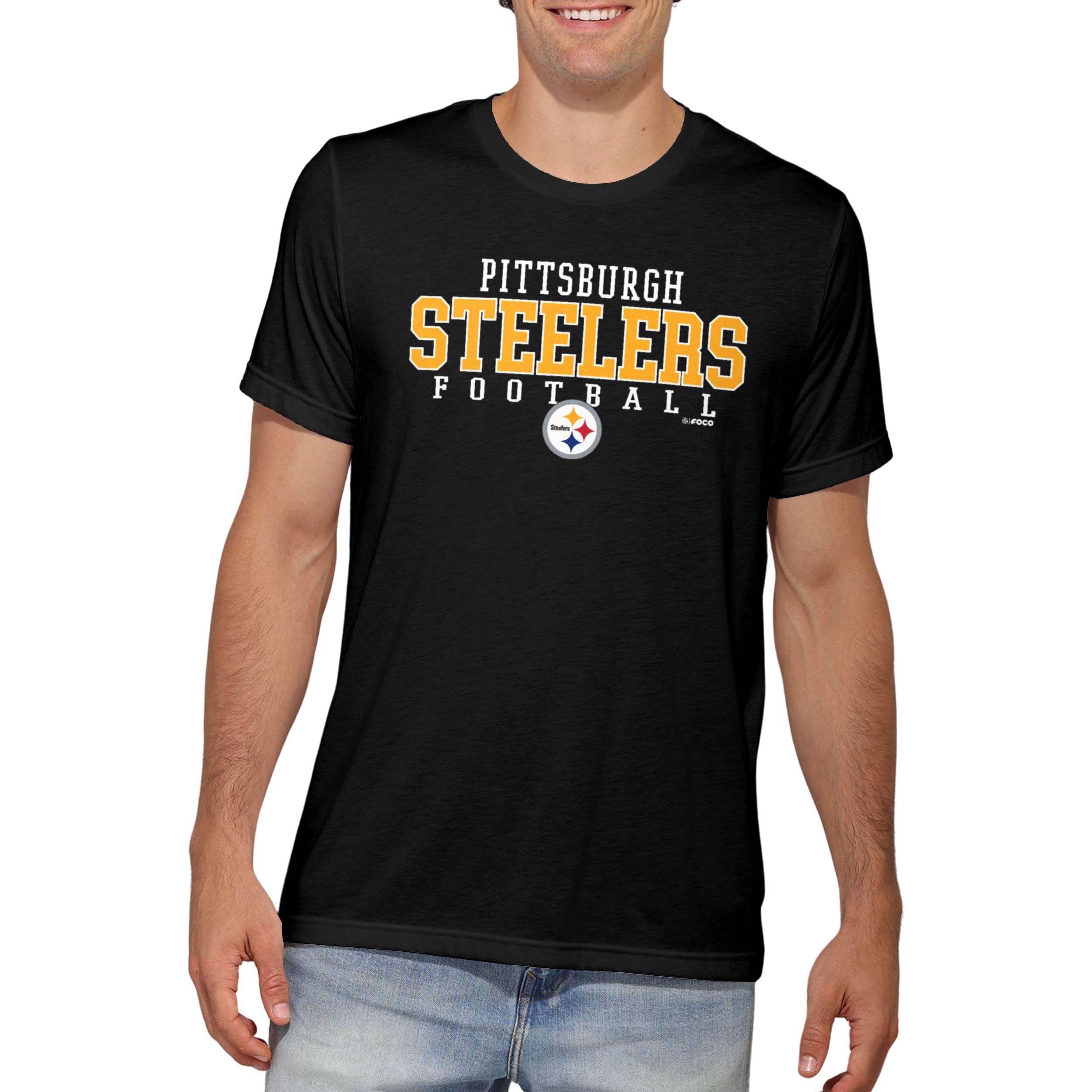 FOCO NFL Officially Licensed Unisex-Adult Football Wordmark Team Color Primary Logo Premium Quality Short Sleeve T-Shirt, Pittsburgh Steelers, XXL
