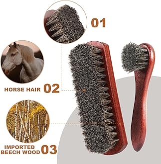 4-Piece Horsehair Shoe Brush Shine Kit - Horse Hair Brush for Leather, Premium Shoe Polish brush, Leather Shoe Boot Brushes for Cleaning and Polishing