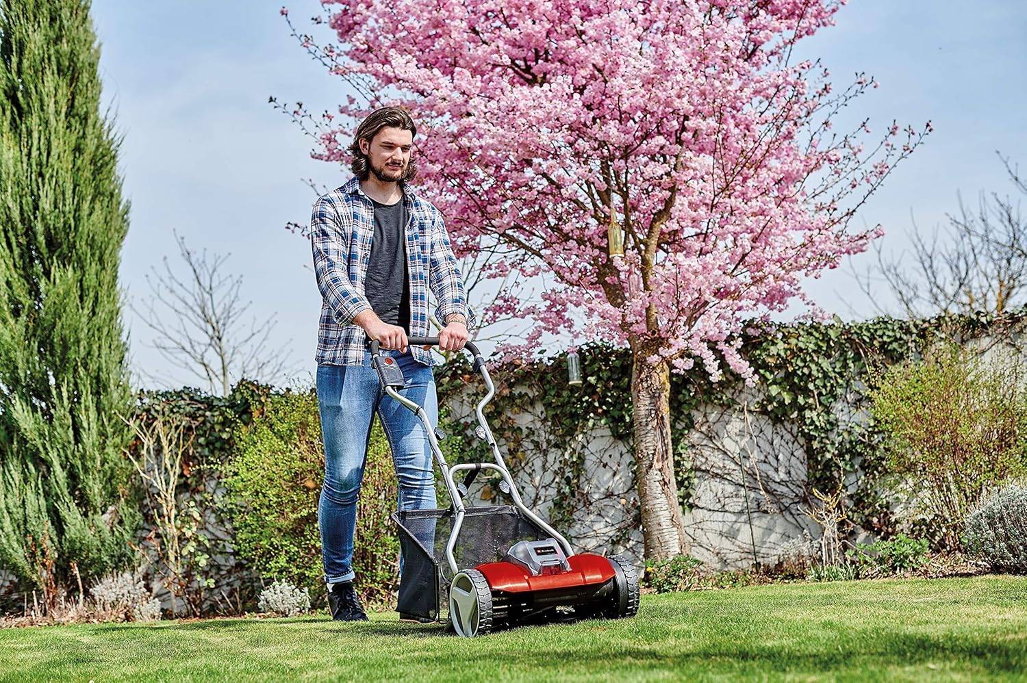 Einhell Tondeuse à Gazon Manuelle sans Fil GE-HM 18/38 Li - Solo Power X-Change (18V, axe de Coupe sur roulement à Billes avec 5 Lames) Livré sans Batterie ni Chargeur