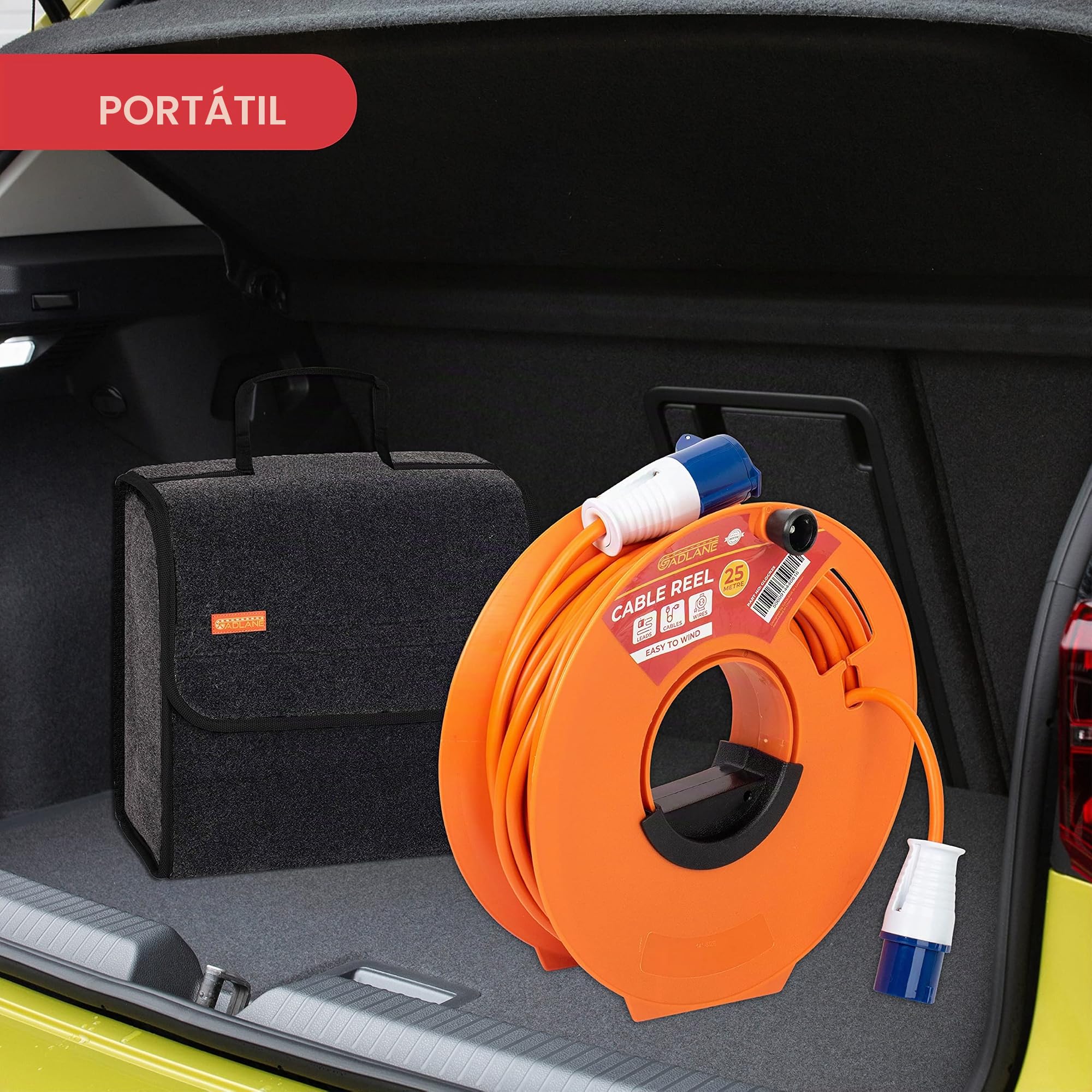 GADLANE Enrollador de Cable Vacío de 25 m - Almacenamiento de Alargadera 25 Metros para Acampar, Carrete de Manguera de Jardín, Cuerda de Malla de Alambre, Enrollador Cable de Fácil Cuerda - Naranja