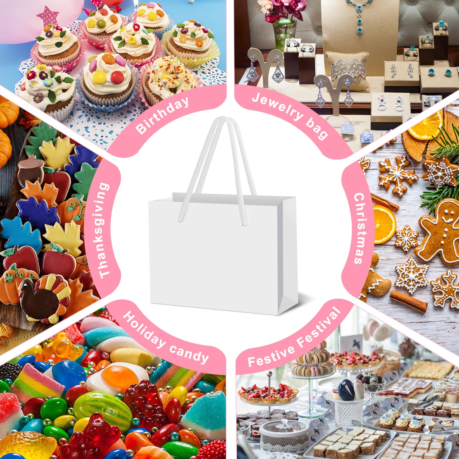 CLRBEATTY 24 Pcs Extra Small Gift Bags,3.9 x 4.7 x 2.4 Inch Mini White Gift Bags,Small Gift Bags with Handles,Small White Paper Bags Gift Card Bags for Wedding Birthday Baby Shower Party Favors(White)