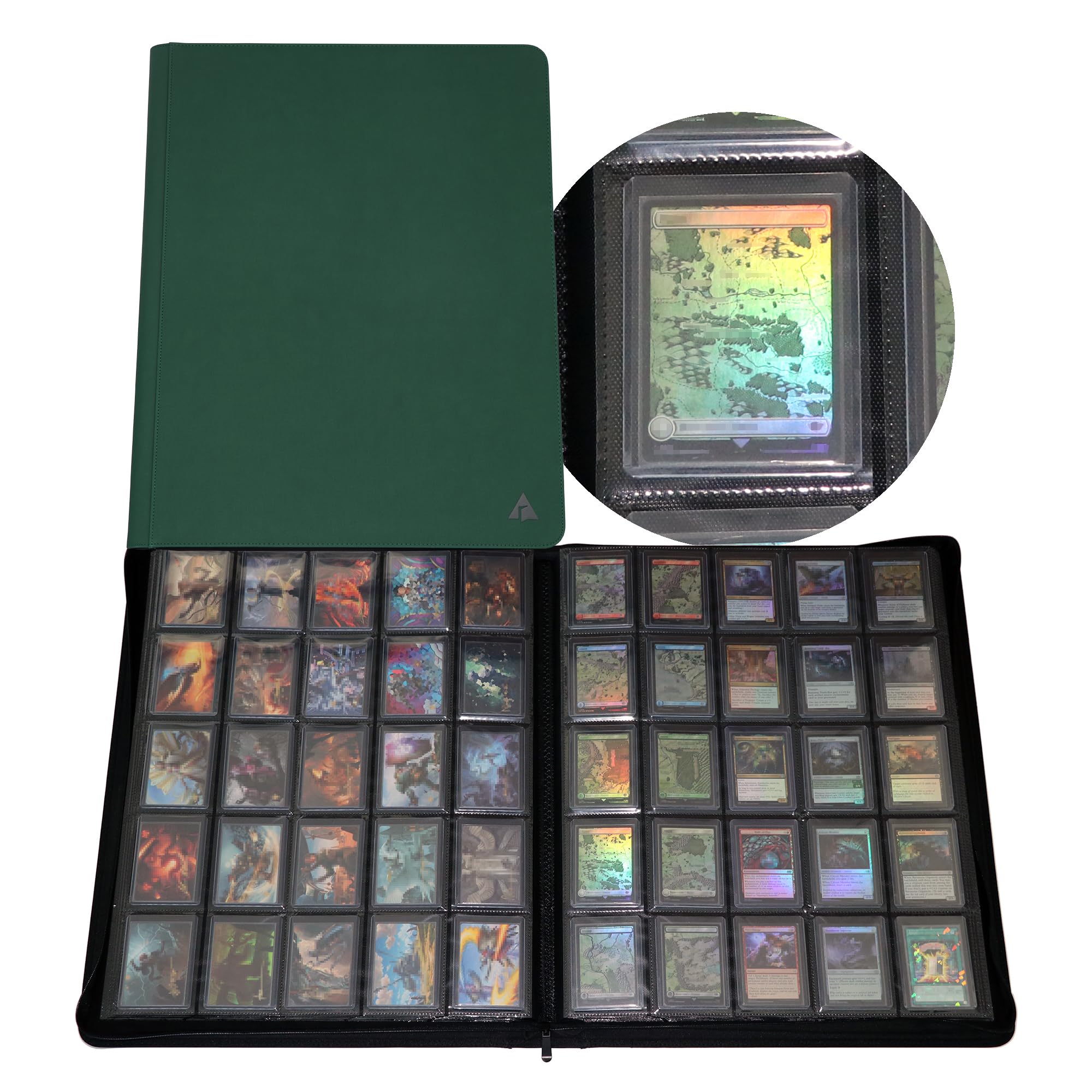 Alteagle 25-Pocket Top loader Binder, Holds 1000 Top loaders, Top Loader Card Binder Album for 3″×4″ Top Loaders – Green