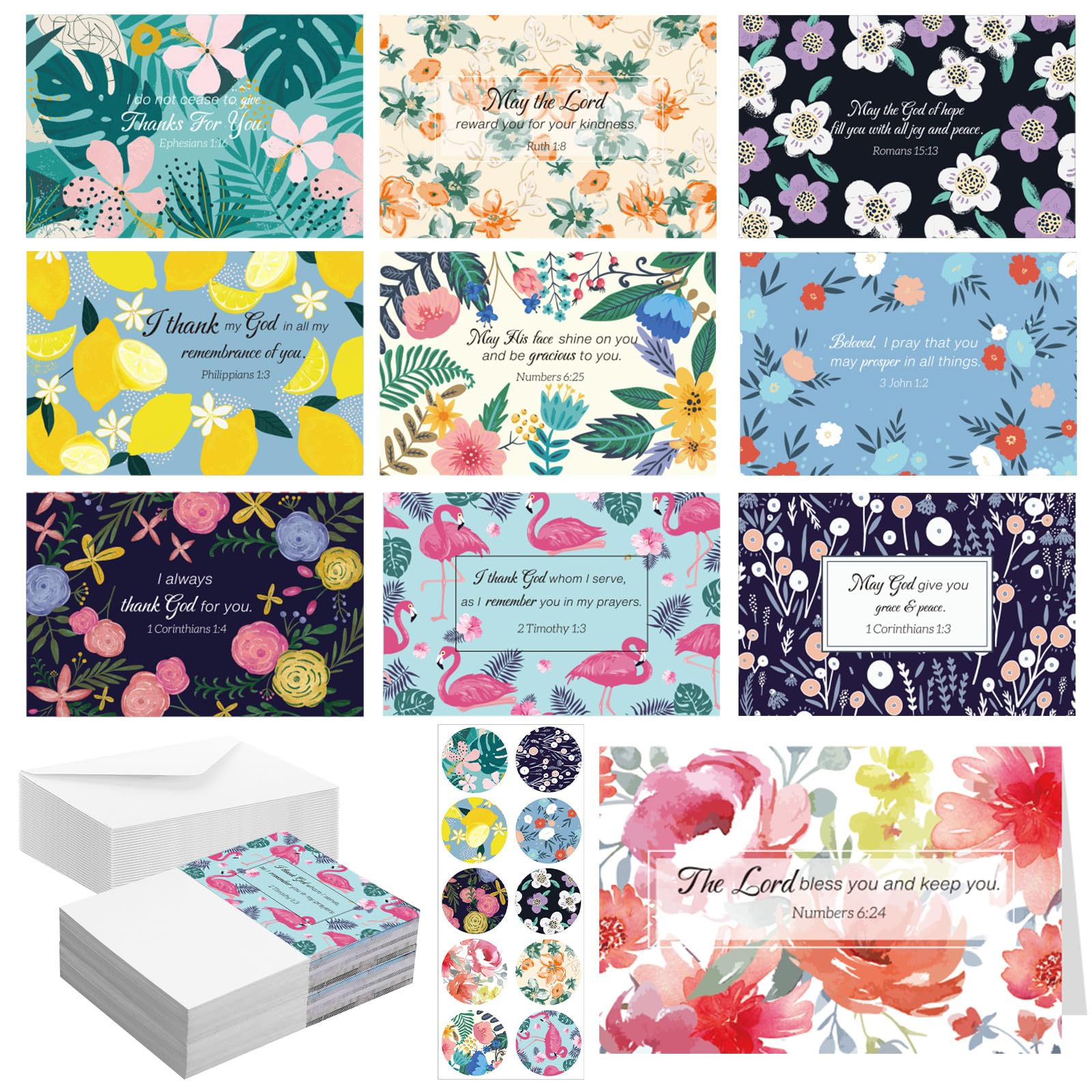 Trandraft 50 Pack Religious Christian Thank You Cards with Scripture Bulk, 4 x 6 Inch Christian Appreciation Greeting Cards, Bible Verse Inspirational