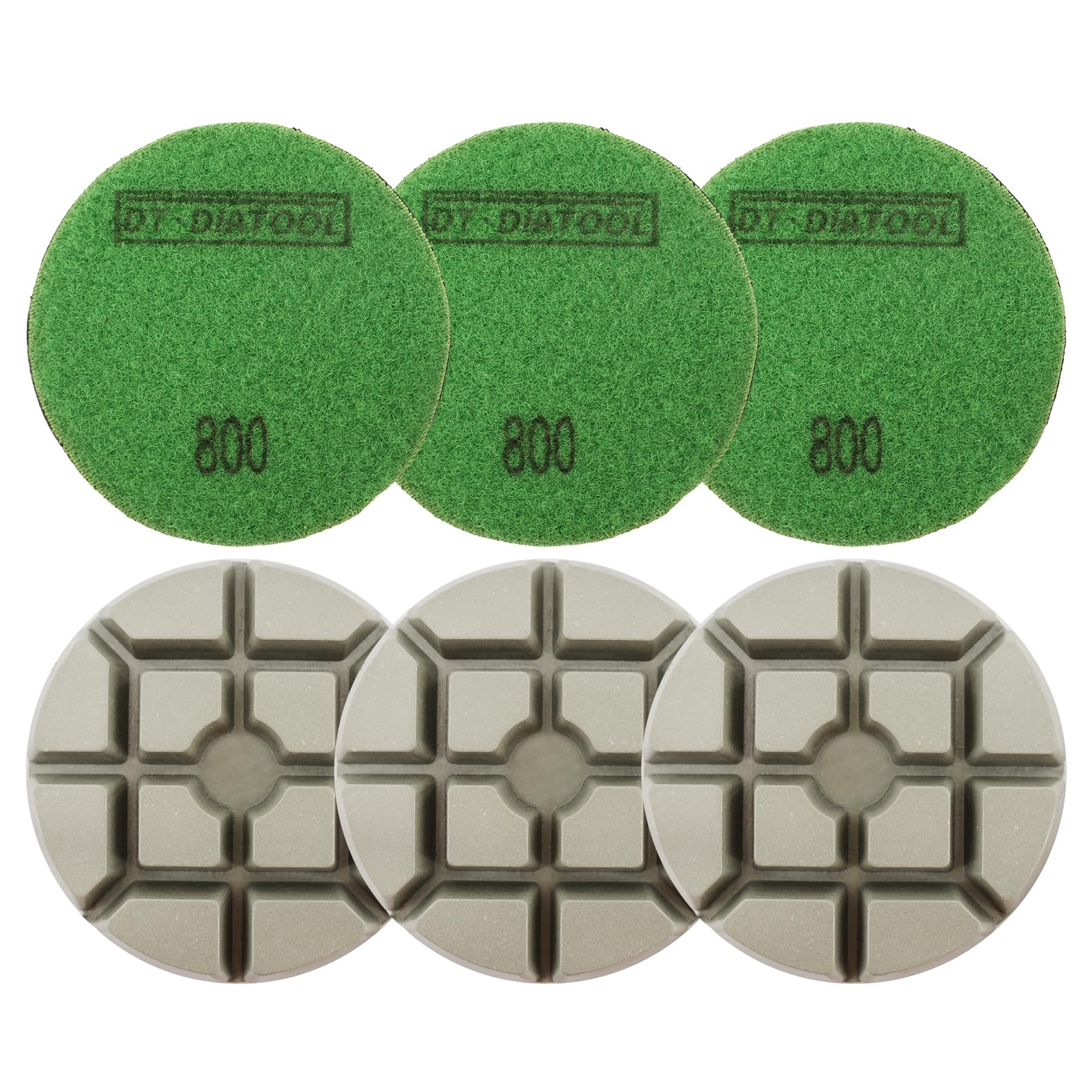 DT-DIATOOL Lot de 6 tampons de polissage diamant de 7,6 cm #800 pour comptoir en béton