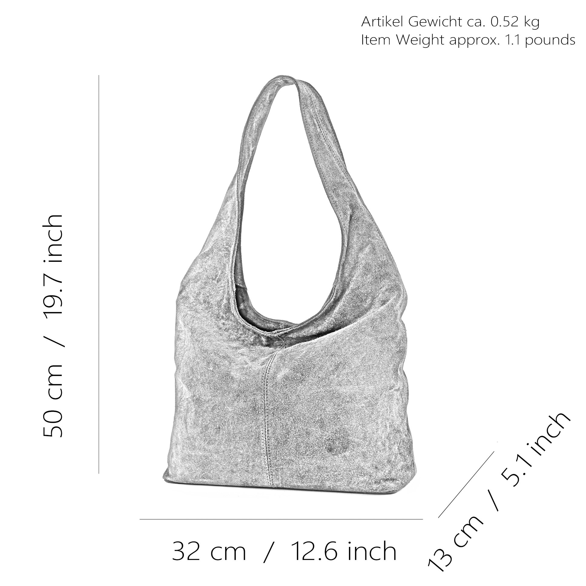modamoda de T150 Damen Schultertasche Shopper Large aus Wildleder, handmade in Italy