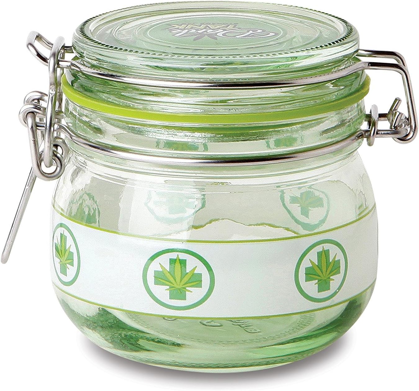KEEP YOUR HERBS FRESH!!!!- SUPER HEAVY DUTY 5 Oz Glass Stash Jar with Air Tight Seal- Small (Green Cross)