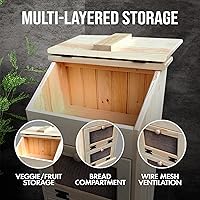 Vista 3 de Peaceful Classics Contenedores de almacenamiento de pan de madera, contenedor decorativo de almacenamiento de papas y cebollas, papelera de papa