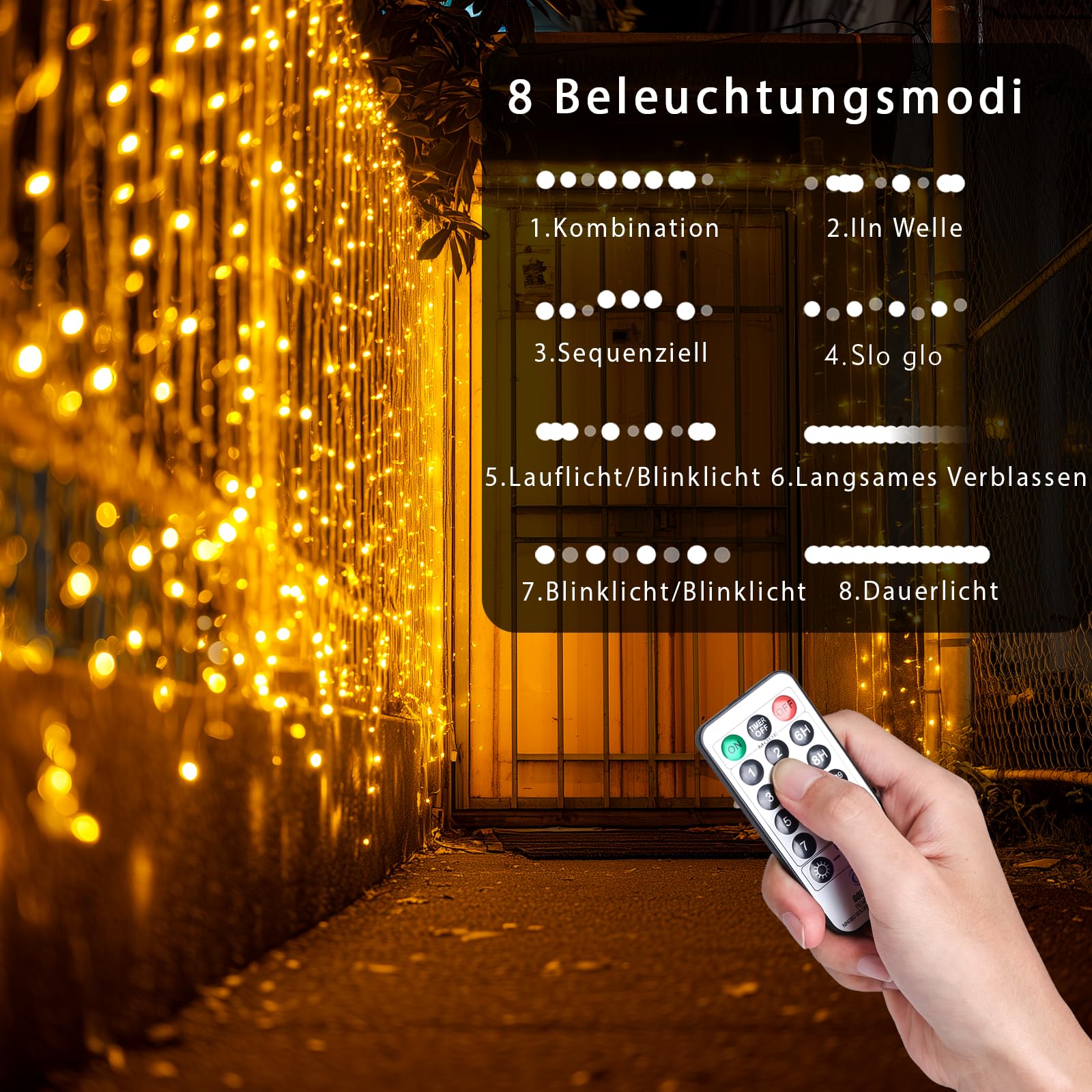 Lichterkette Außen, 60m 530LED Lichterkette Weihnachtsbaum mit Fernbedienung Stecker Timer, 8 Modi Wasserdicht Weihnachtsbeleuchtung für Innen Outdoor Party Garten Hochzeit, Warmweiß