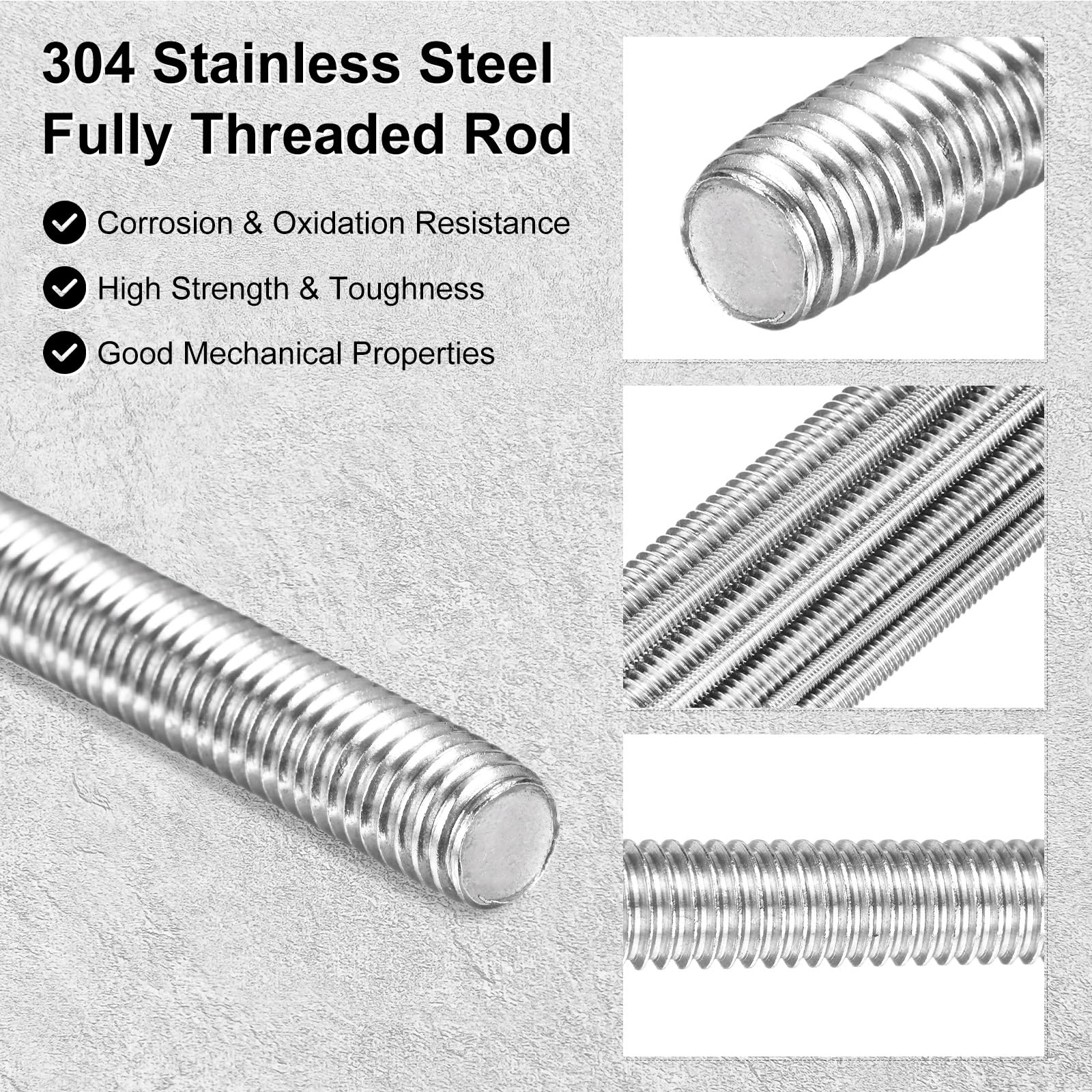 M METERXITY 10 Piezas De Varilla Roscada Completa M8x250mm 304 Acero Inoxidable Roscado A La Derecha Para Pernos De Anclaje Abrazaderas U Pernos Para Muebles Tornillo Métrico Roscado