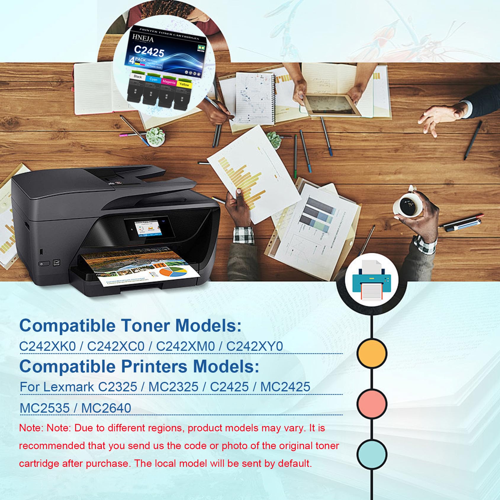 Cartouche Toner C2425, Cartouches Toner Compatibles C242XK0 C242XC0 C242XM0 C242XY0 pour Lexmark C2325 C2425 MC2325 MC2425 MC2535 MC2640 Imprimante,Cyan-1 Pack
