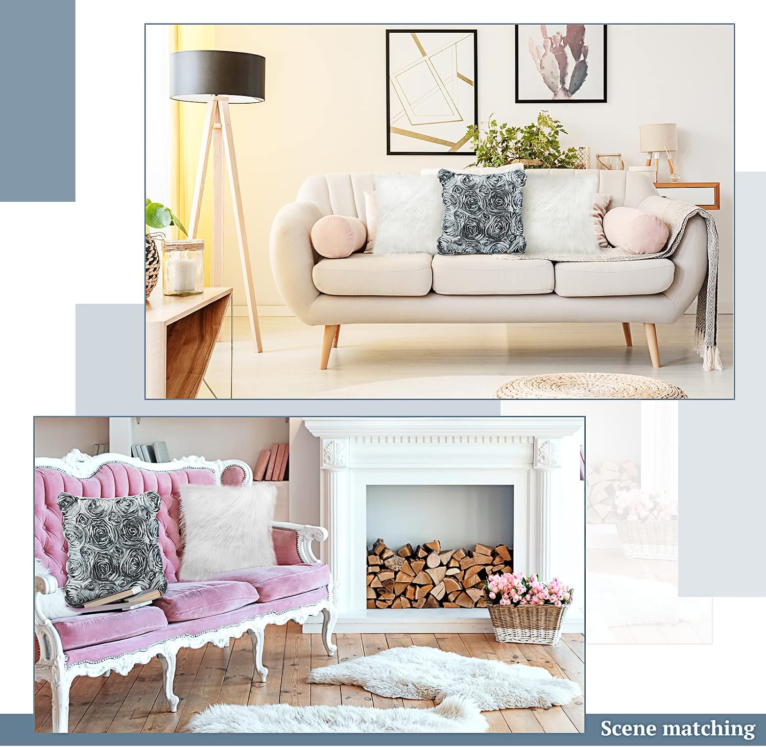 Oudain 3D Rose Flower Pillow Cover Faux Fur Throw Pillow Covers 16 x 16 Inch Soft Square Pillow Covers for Sofa Bedroom Car