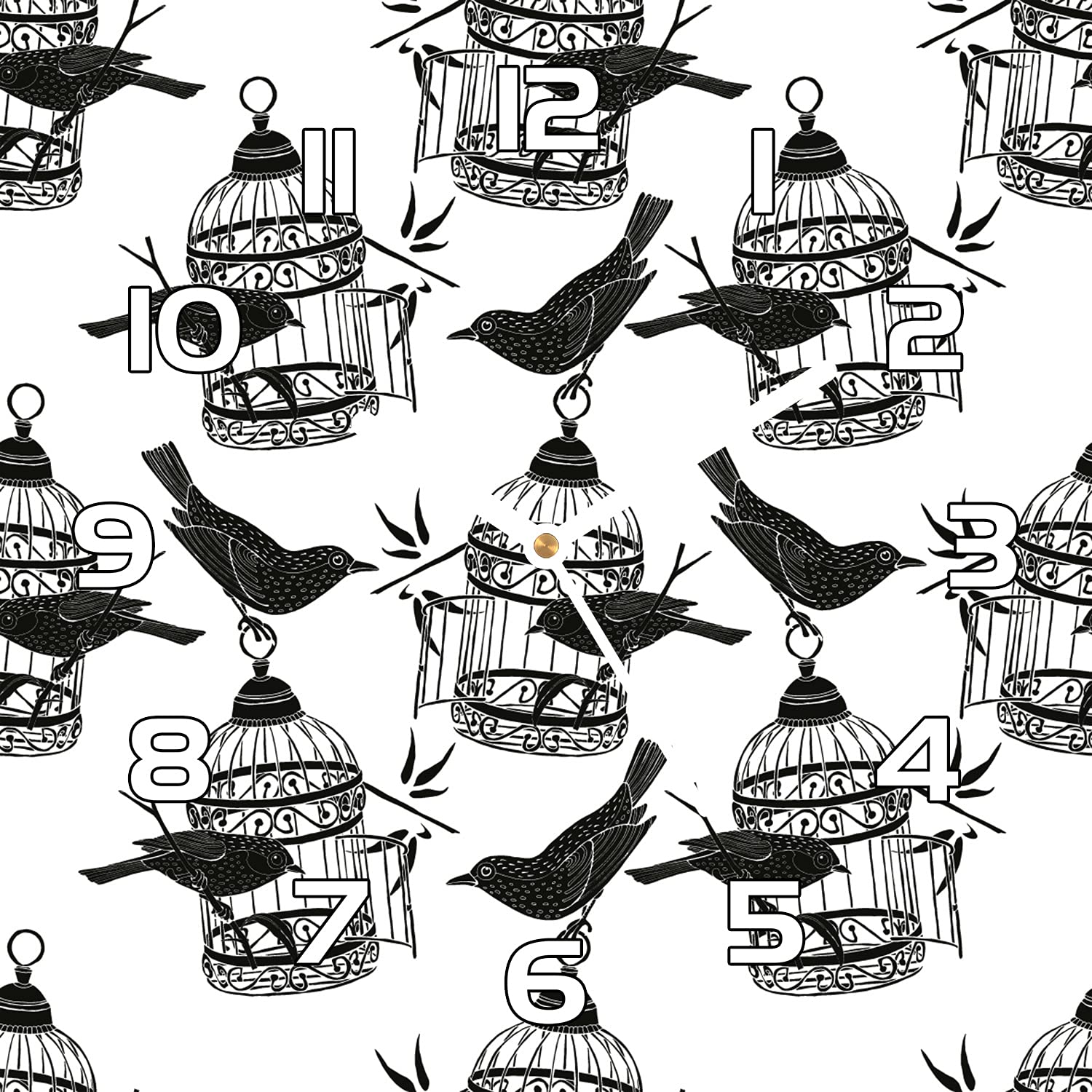 Horloge en verre 30x30 cm Coloray avec motif d'oiseaux nature pour cuisine