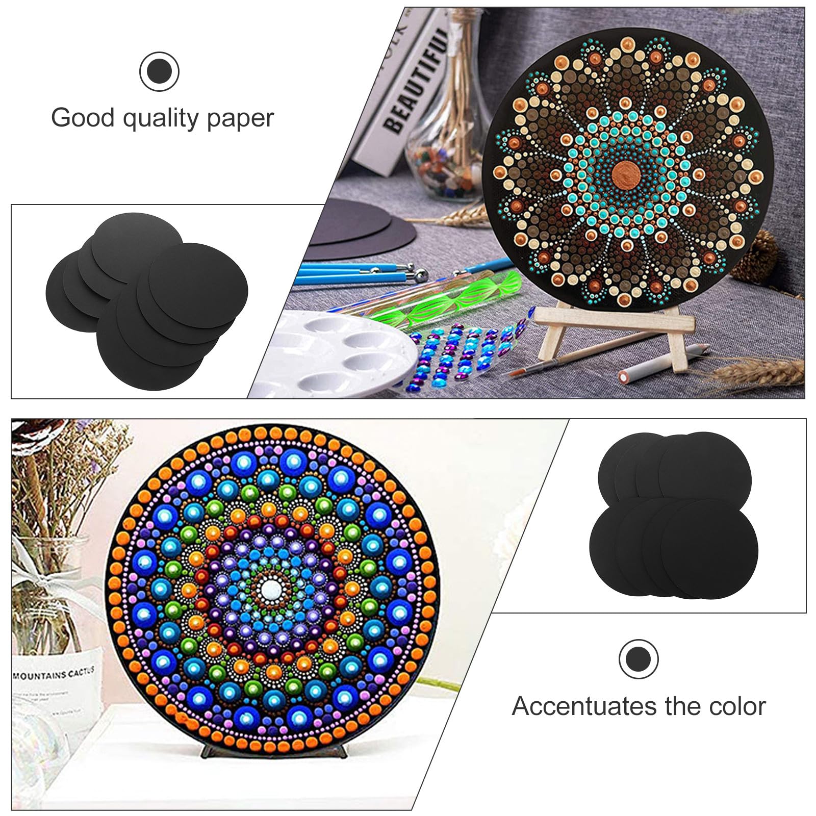 BCOATH 8 Stück Rundes Mandala Zeichenbrett aus Schwarzem Karton 15cm Mandala Malpapier für Selbstgemacht Langlebiges Kraftpapier für Scrapbooking und Kinderkunst