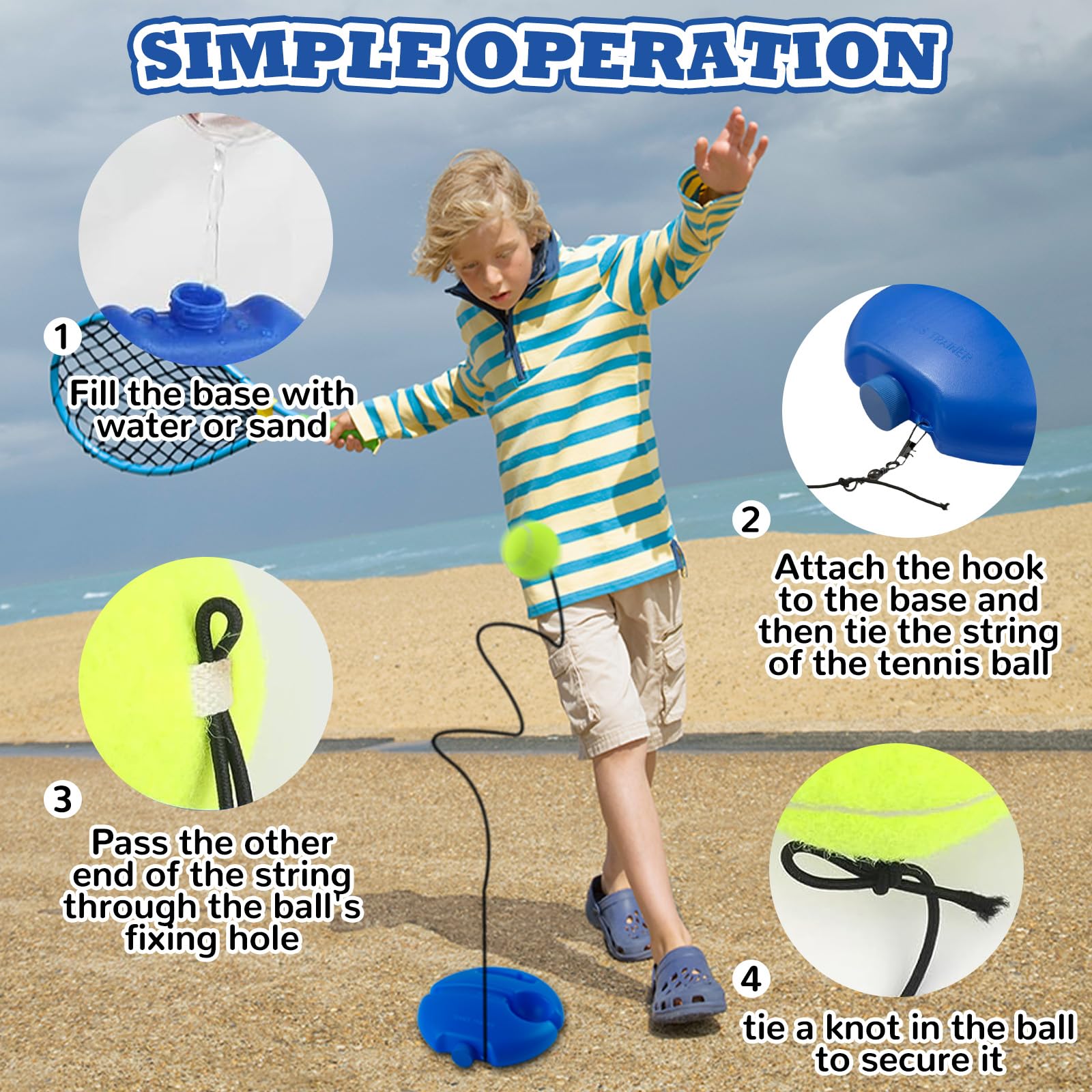 Tennis Trainer Set con 2 Palline da Tennis Rebound, Comodo Tennis Trainer per l’Allenamento Tennis Autonomo di Adulti, Bambini e Principianti