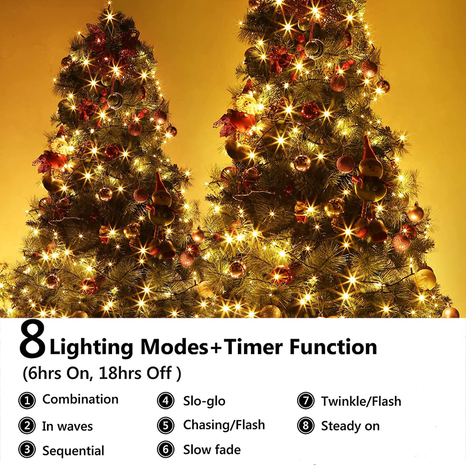 Qedertek Luci Albero di Natale, Catena Luminosa 20M 200 LED, Luci di Natale Esterno ed Interno, Cavo verde scuro, Luci Bianco Caldo Addobbi Natalizi Esterno, Luci Natalizie da Esterno ed Interno