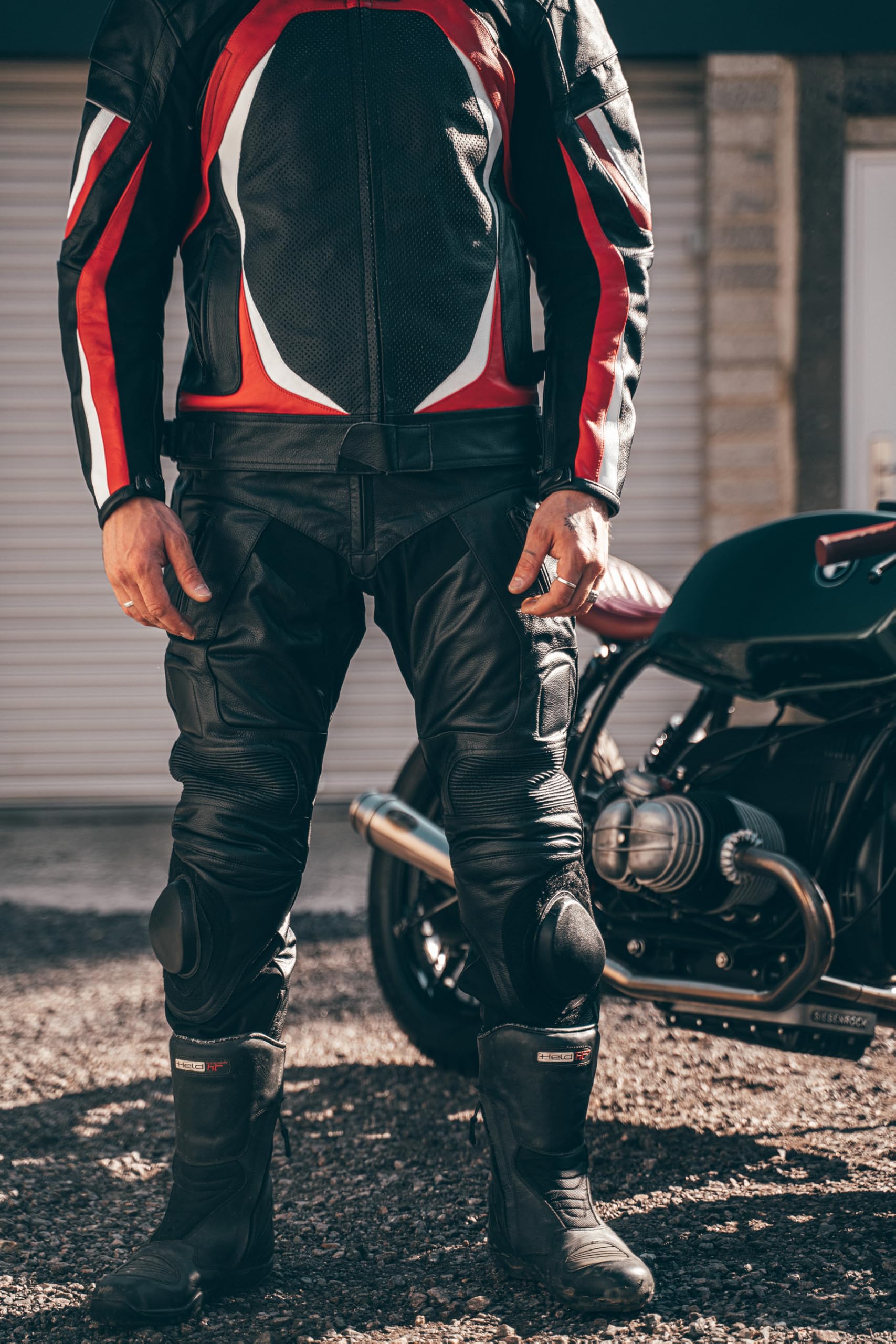 Texpeed – pantalones de moto de cuero para hombre con protecciones – negro – cuero de plena flor con sliders, protecciones EN 1621-1 - L Cintura/Pierna Largo