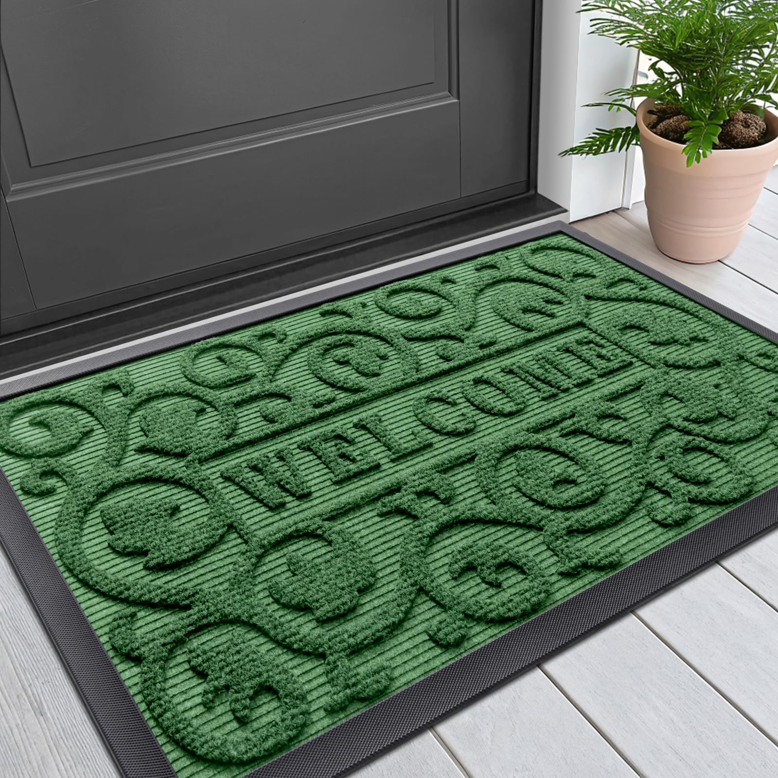 Smiry Front Door Mat Outside Entrance, Low Profile Rubber Doormat, 29.5x17