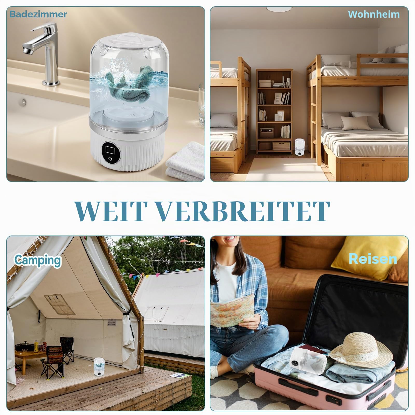 Tragbare Mini-Waschmaschine, Unterwäsche-Waschmaschine, wiederaufladbar, schnurlos, kompakt, 2 Modi, geeignet für BHs, Unterwäsche, Socken für Wohnung, Wohnheim, Hotel, Reisen (weiß)