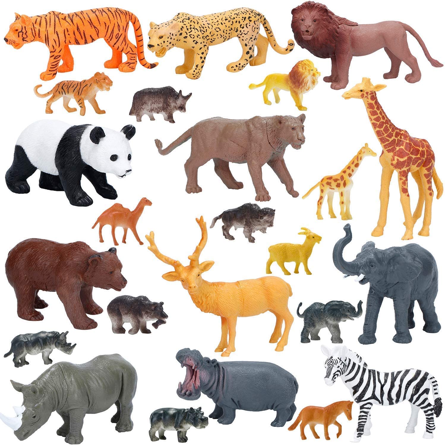 Safari Animals Figures, Wild Zoo Animals Figurines, Plastic Jungle Animals Toys Set with Tiger, Lion, Elephant, Giraffe Educational Toys Play set for Kids Toddler Party Supplies
