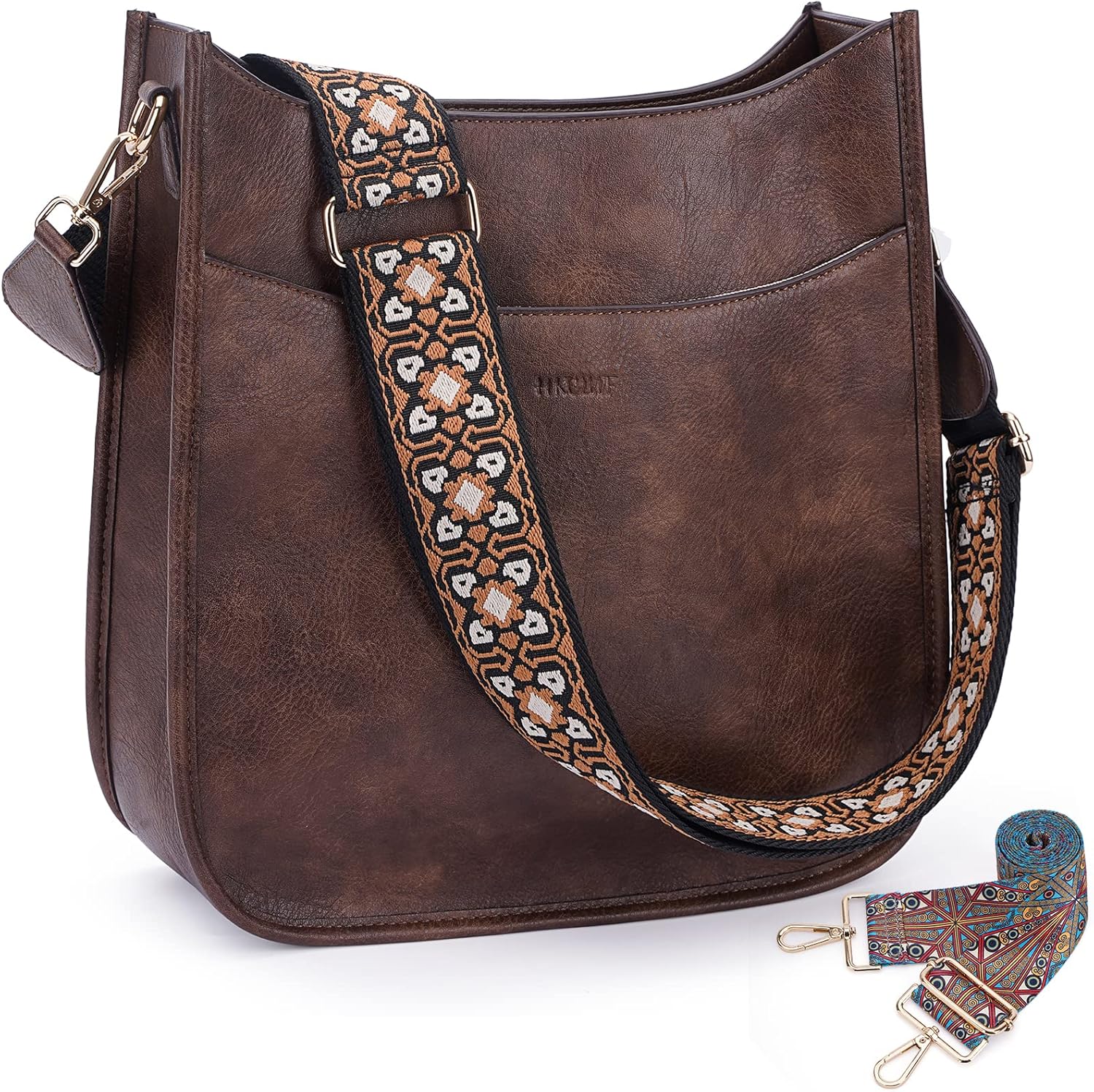 HKCLUF Crossbody Bag for Women Vegan Leather Hobo Handbags Guitar Strap Purse Shoulder Bucket Bag with 2PCS Adjustable Straps HKCLUF Crossbody Bag for Women Vegan Leather Hobo Handbags Guitar Strap Purse Shoulder Bucket Bag with 2PCS Adjustable Straps