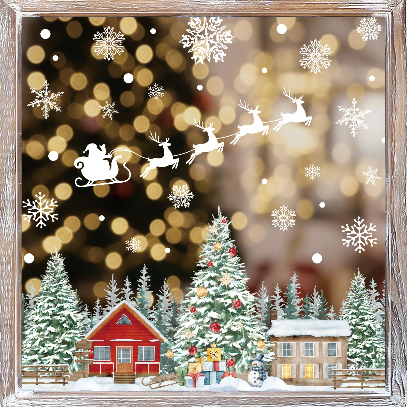 APROPHIC Christmas Tree Window Clings, Santa Tree Reindeer Snowman Christmas Stickers, Snowflakes Xmas Winter Holiday Window Decals for Party Office Classroom, Reusable
