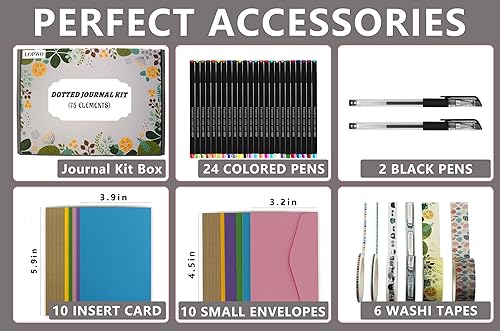 Miniatura 3 de Kit de diario de puntos con caja de regalo, juego de 75 piezas de suministros para diario, incluye 192 páginas numeradas, cuadernos A5, bolígrafos