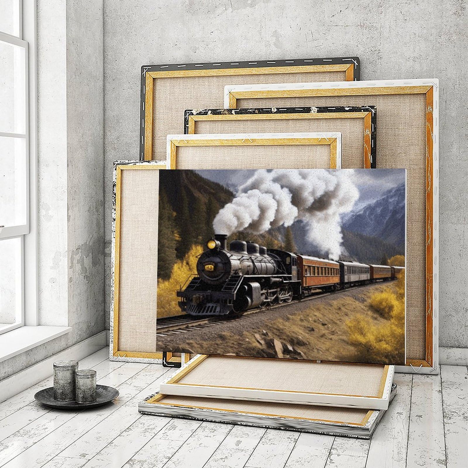 WYUSPGK Malen nach Zahlen, Dampflokomotive Zug Druck Acryl Malen nach Zahlen Leinwand Malen nach Zahlen Malen nach Zahlen Geschenk