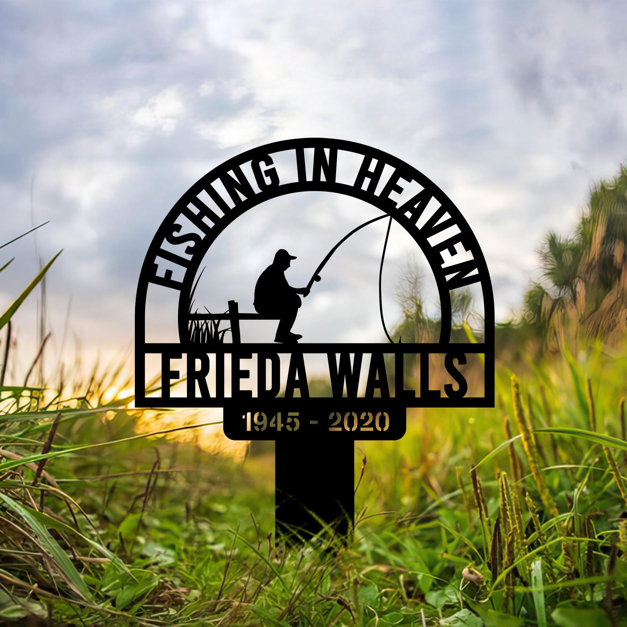 Custom Fishing Heaven Memorial Metal Stake Fisherman Memorial Sign Grave Marker Sympathy Sign Remembrance Stake Fishing Lover Gift Memorial Plaque Bereavement Gifts Engraved Plaques