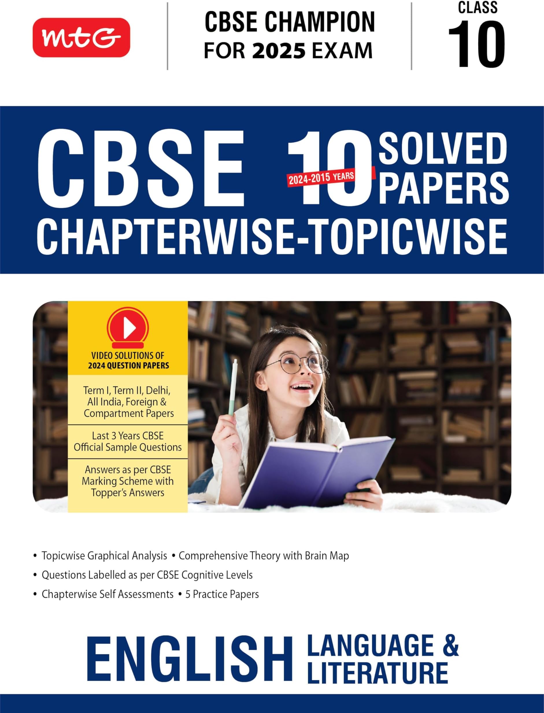 Mtg Cbse 10 Years (2024-2015) Chapterwise Topicwise Solved Papers Class 10 English Language & Literature Book - Cbse Champion For 2025 Exam Pyqs (Based On Latest Pattern)