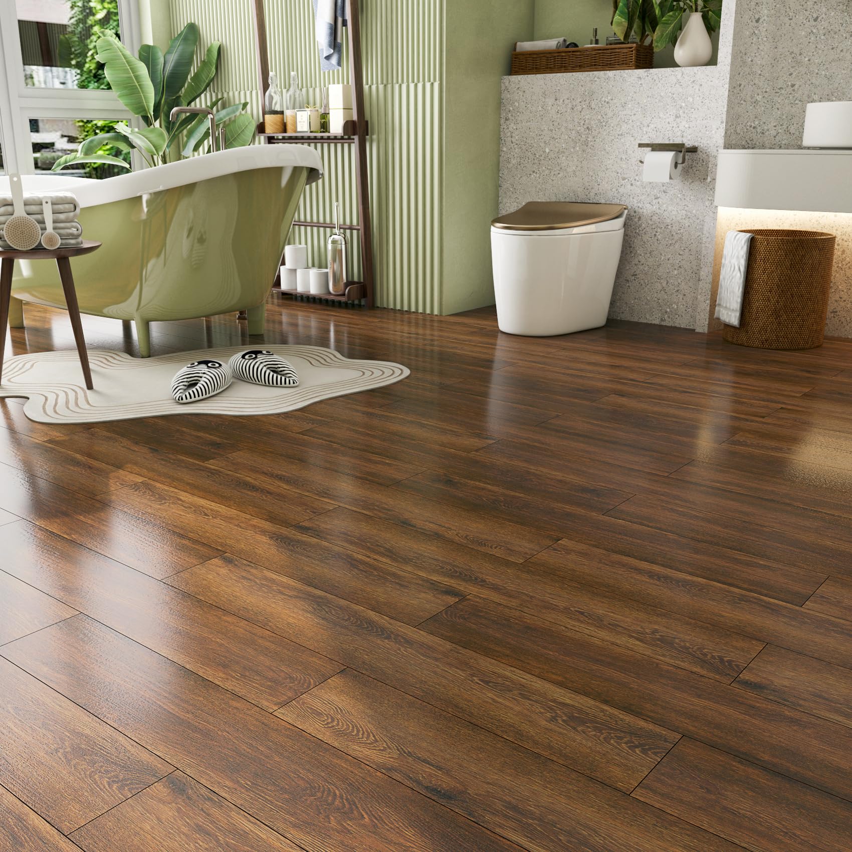 FunStick Piastrelle per pavimenti in legno scuro, autoadesive, in vinile, 15,2 x 91,4 cm, 35 pezzi