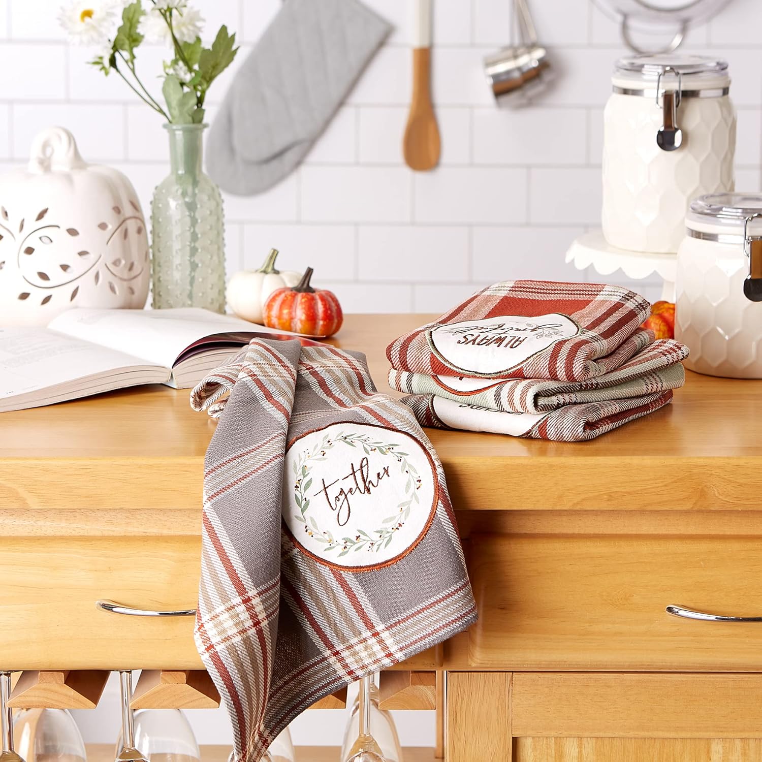 Cozy Picnic Plaid Cotton Dish Towel Set, 18" x 28", 4 Count