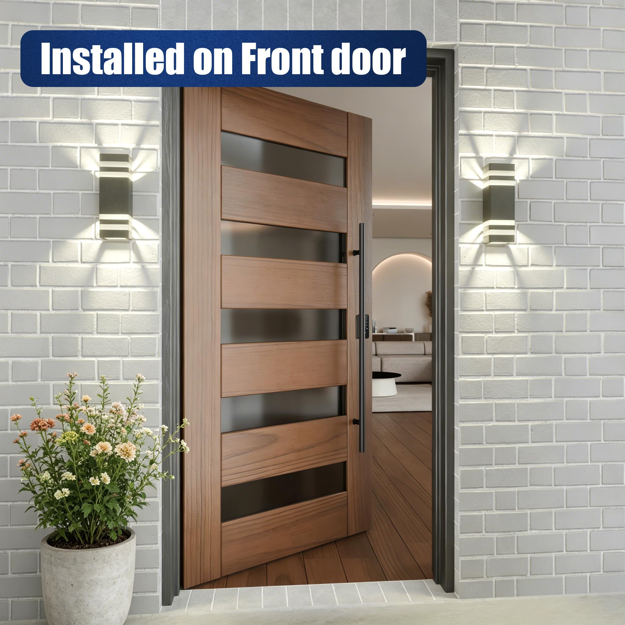 Ranbo Manija grande en forma de H de 122 cm de longitud de atrás a atrás, diseño de chaflán de borde para mayor seguridad, acero inoxidable 304, para puerta de entrada comercial de ducha de madera