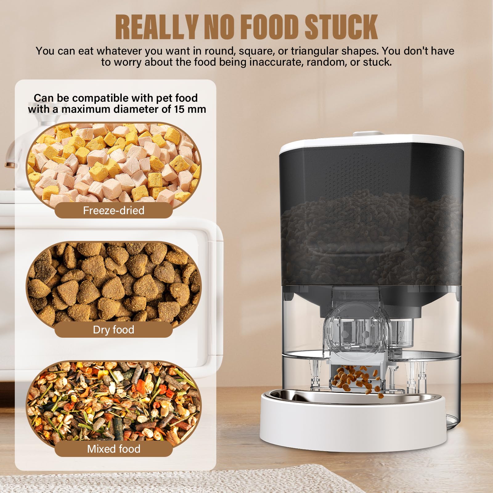 Distributore Automatico Cibo Gatti, 5L Distributore Cibo Gatti con Ciotola in Acciaio Inox 1-5 Pasti al Giorno al Giorno Timer Programmabile Distributore Cibo per Cani/Gatt