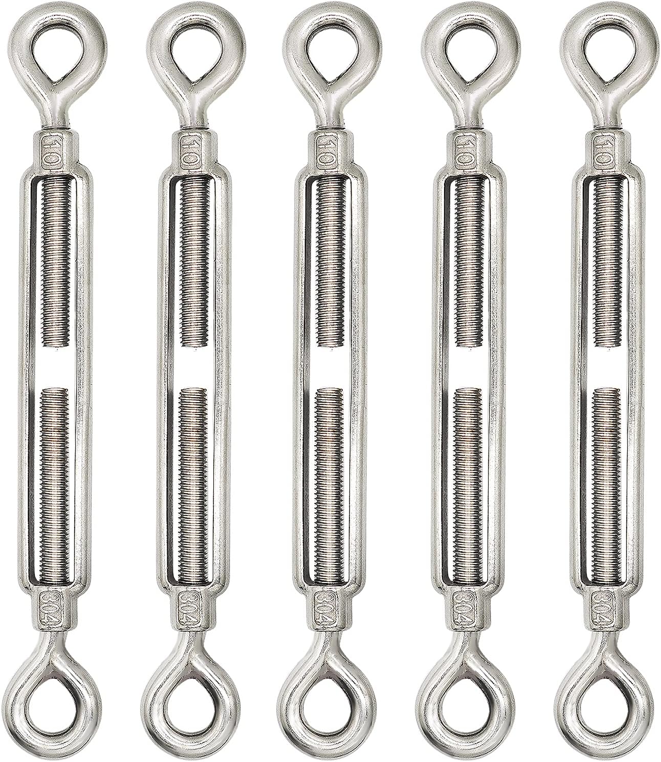 M10 Eye & Eye Turnbuckle, 304 Stainless Steel Turnbuckle Heavy Duty Wire Rope Tension 5 Pcs
