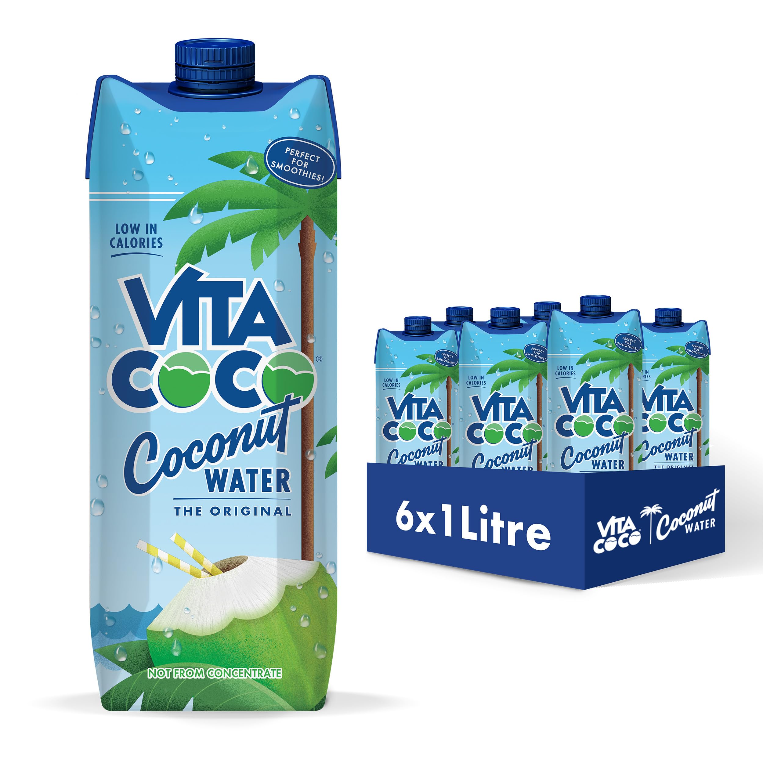 Vita Coco Pures Kokoswasser 6x1L, natürlich hydrierend mit Elektrolyten, glutenfrei, voll mit Vitamin C & Potassium