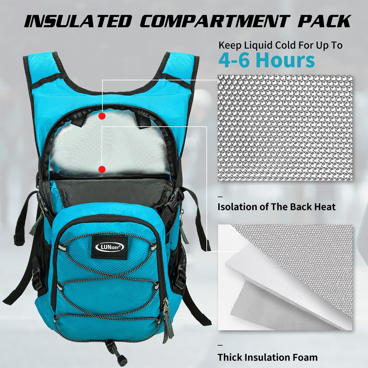 Sac à dos d'hydratation avec poche d'eau de 3 L, sac à dos d'hydratation isotherme pour course à pied, sac à dos léger pour randonnée, cyclisme, camping, vélo pour homme et femme