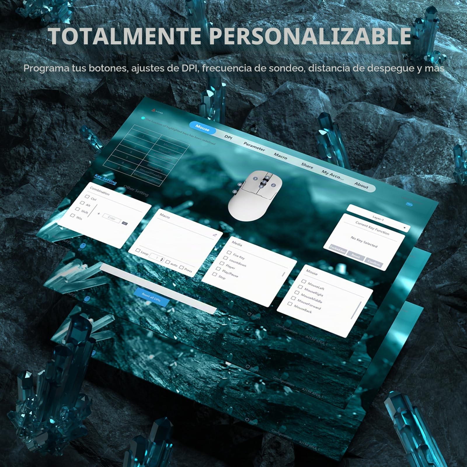 ATTACK SHARK Ajazz AJ159APEX PAW3950 Ratón Gaming, 42K dpi, 8K Hz Wireless Polling, Base de Carga Magnética RGB con Pantalla a Color, 56g Ultraligero Mouse, Cableado/2,4G/BT, PC/PS/Mac, Azul