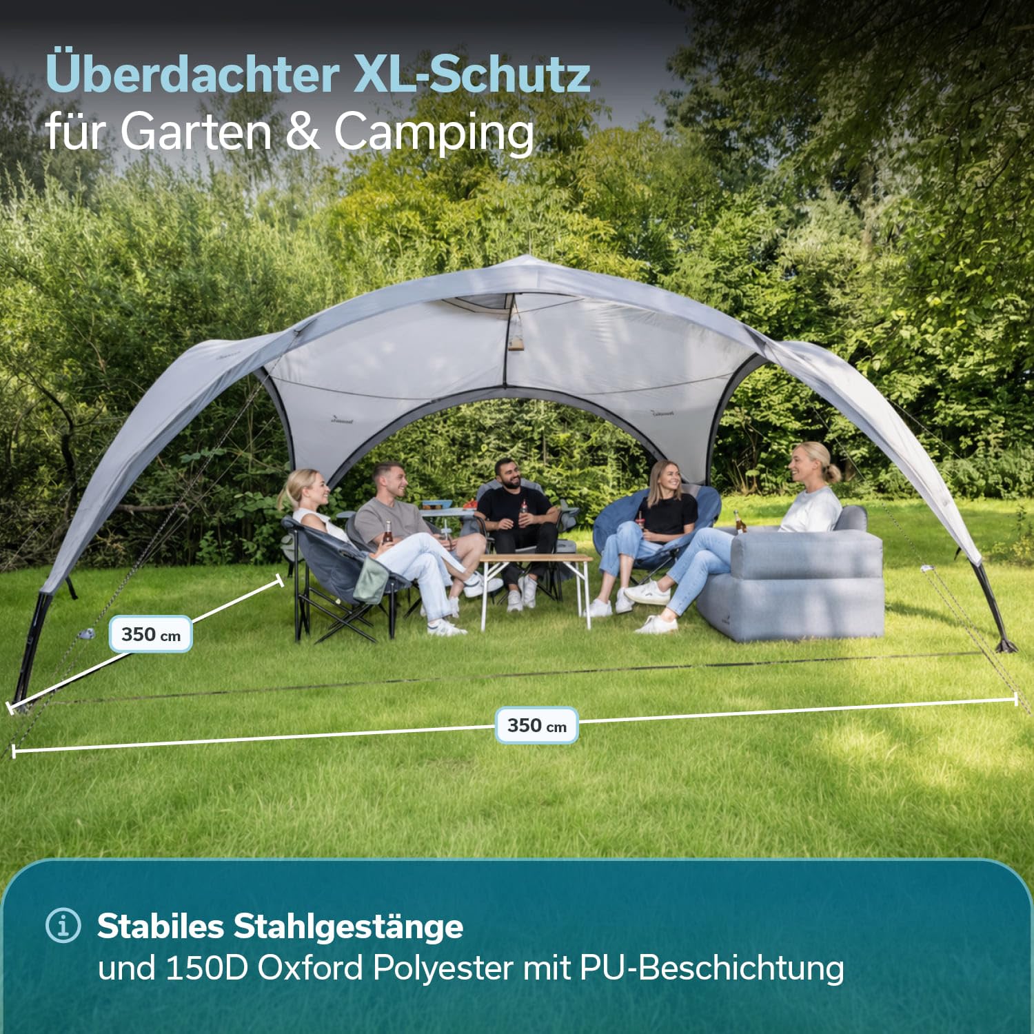 Skandika Pavillon Event Shelter Ascot 350 | Outdoor Gartenpavillon, 230 cm Stehhöhe, Sonnenschutz UPF 50+, wetterfest, Regenschutz, stabile Stahlstangen, Sonnensegel | Partyzelt für Festival, Strand