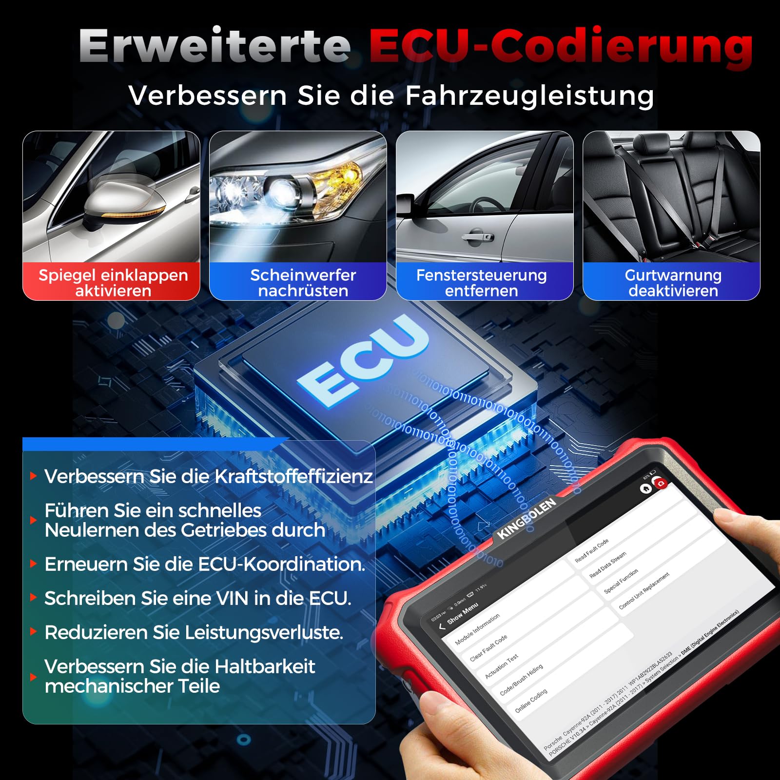 KINGBOLEN K8 PRO Obd2 Diagnosegerät Bluetooth,Alles System Diagnosegerät Auto mit Bi-Direktionale,42+ Dienst Zurücksetzen,ECU-Kodierung,V.A.G-geführte,FCA,CANFD＆DOIP,Lebenslanges Kostenloses Update